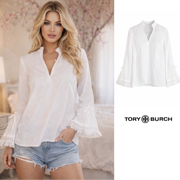 Tory Burch Tops - NEW Tory Burch White Sophie Bell Frill Sleeve Blouse
